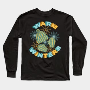 Warm Winters - Knitted Mittens And Hat Art Long Sleeve T-Shirt